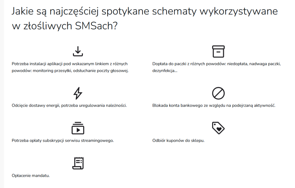 Jakie są najczęściej spotykane schematy wykorzystywane w złośliwych SMSach?