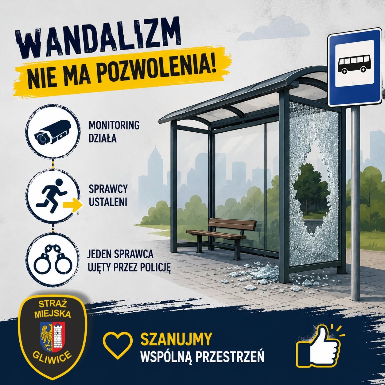 Monitoring pomógł ustalić sprawcę dewastacji przystanku